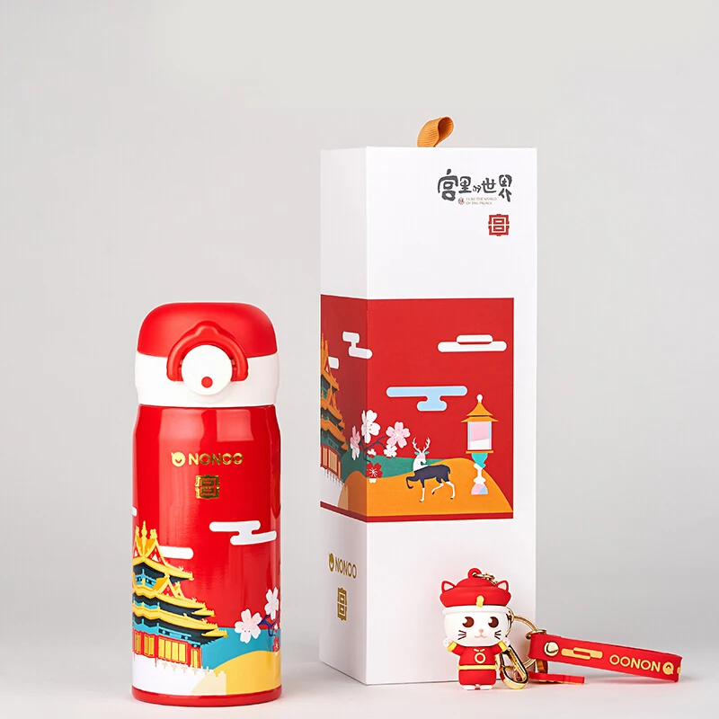 Original designs classical chinese style 316 stainless steel water bottle vacuum flask with Palace Museum design