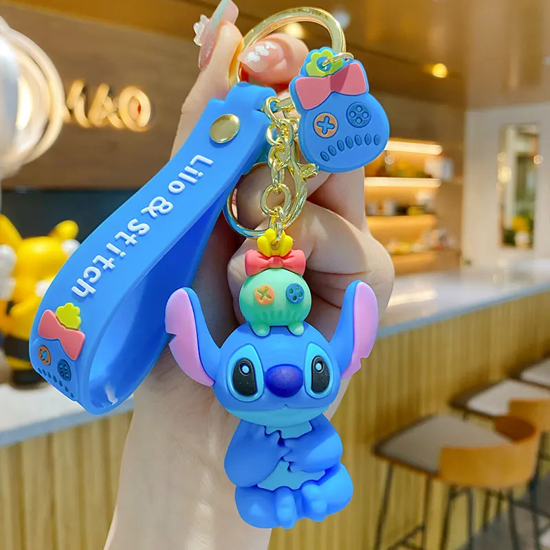 BaiMao cute cartoon Stitch pendant key chain backpack decor keyring 3d plastic PVC keychain