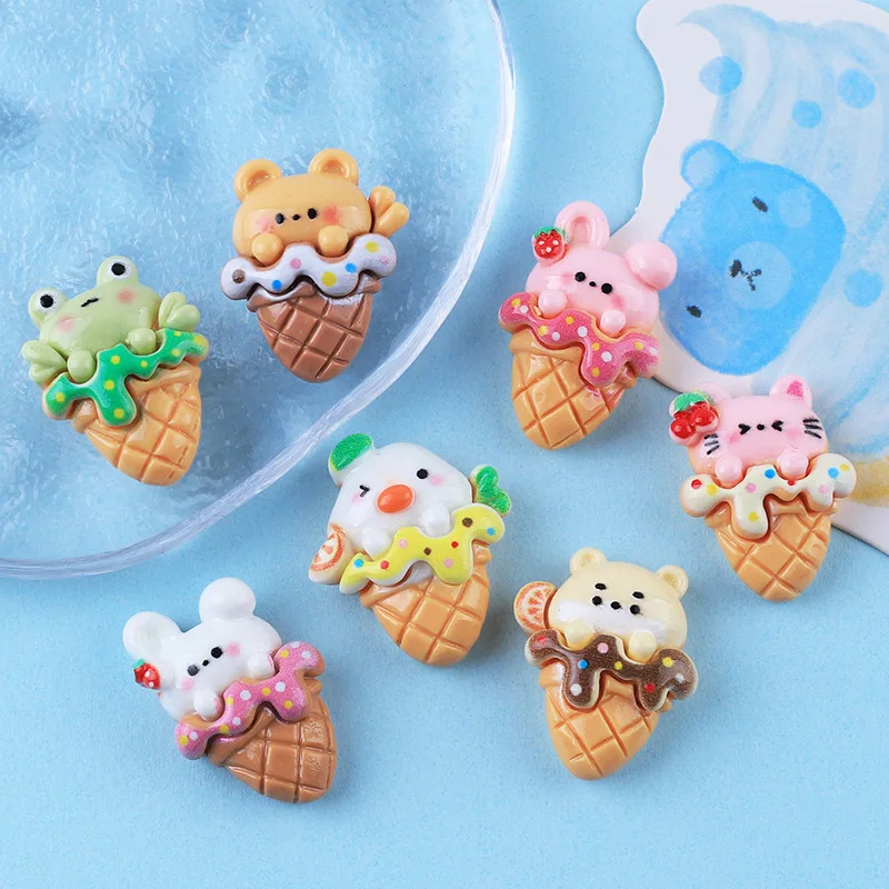 100Pcs Cartoon Mini Cute Bear Frog Ice Cream Flat Back Resin Cabochons Scrapbook Craft Diy Hair Bows Accessories Home Decor