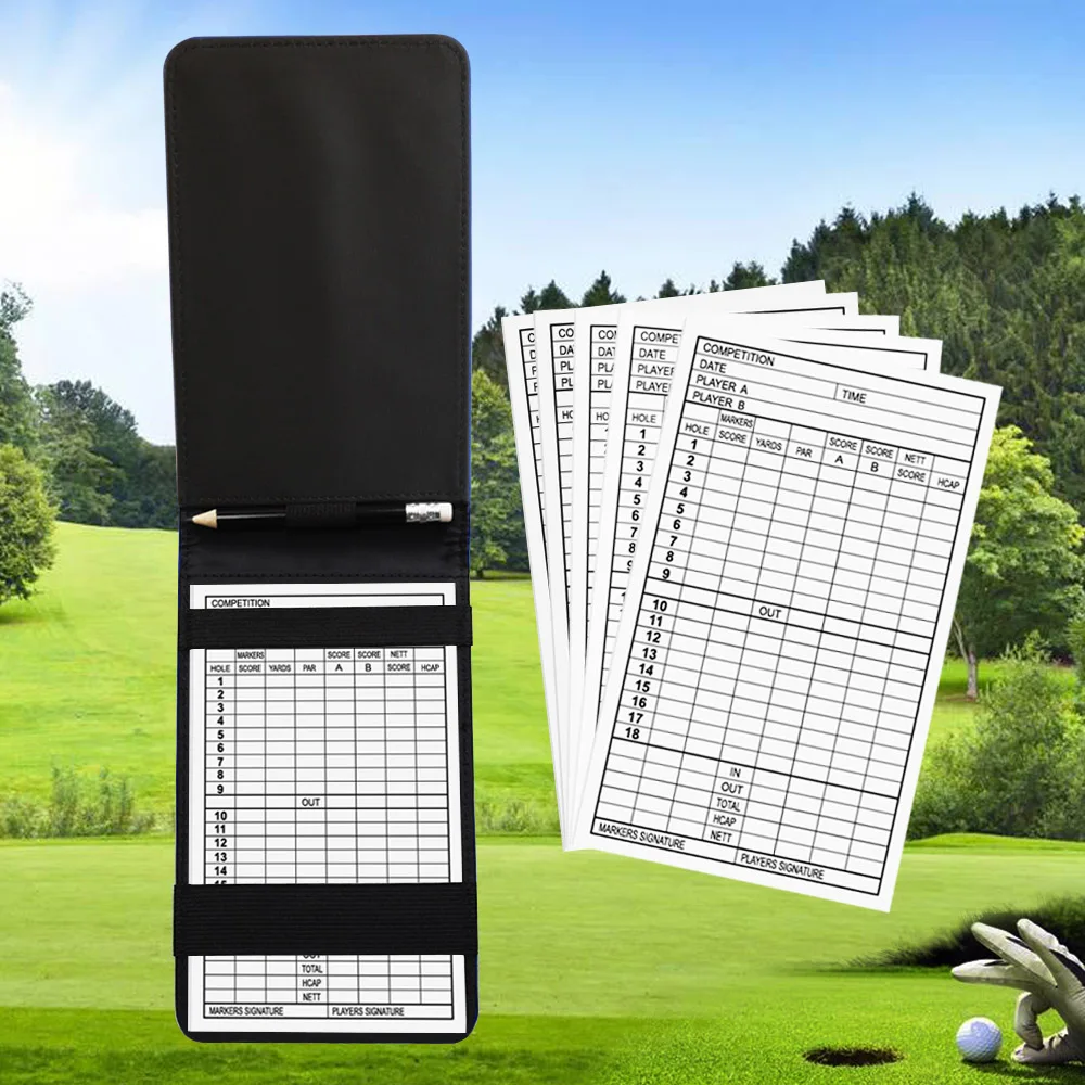 Golf Club Scoring Saddle Bag Score Card Holder PU Cover with Pencil Holder