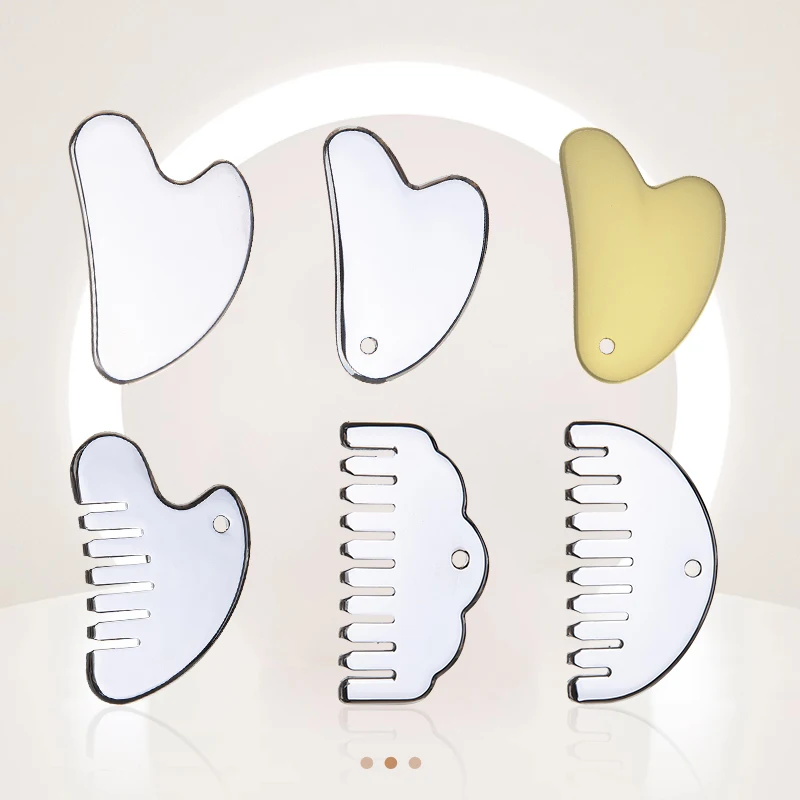 OEM Metal Head Scalp Hair Guasha Comb Rose Gold Stainless Steel Gua Sha Massage Comb Gua Sha Edge Copper Board Body Massage Tool