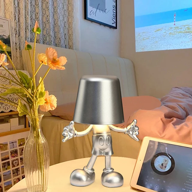 LED Table Lamp Creative Little Golden Man Decorative Desk Lamp Touch Control USB Charging 3 Level Brightness Dimmable Table Lamp
