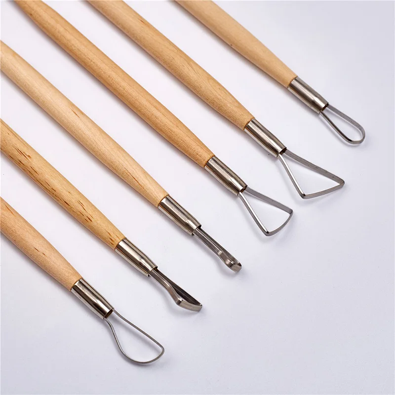 Glitter 6PCS 8-inch Wooden Handle Double Ended Wire Loop Sculpting Pottery Tools DIY Set for Ceramic Dough Plasticine Plaster