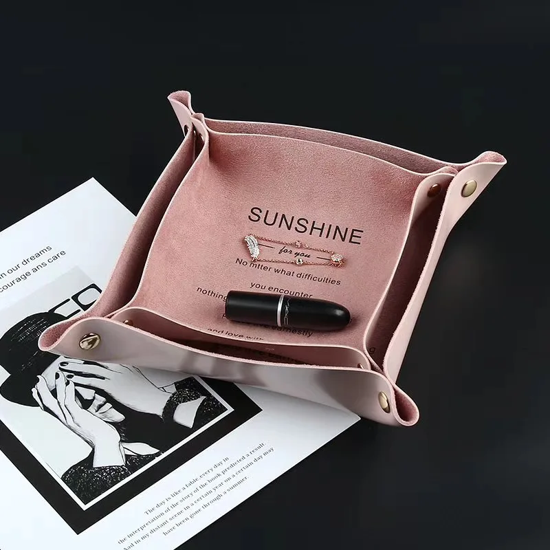 VIANRLA PU Leather Portable snap  folding storage box key storage mini jewelry dish  trinket dish storage tray