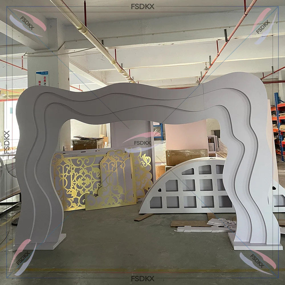Luxury White Arch 3D Flower PVC Arch Wedding Stage Curved Backdrop Carved Frame With Led On Sales