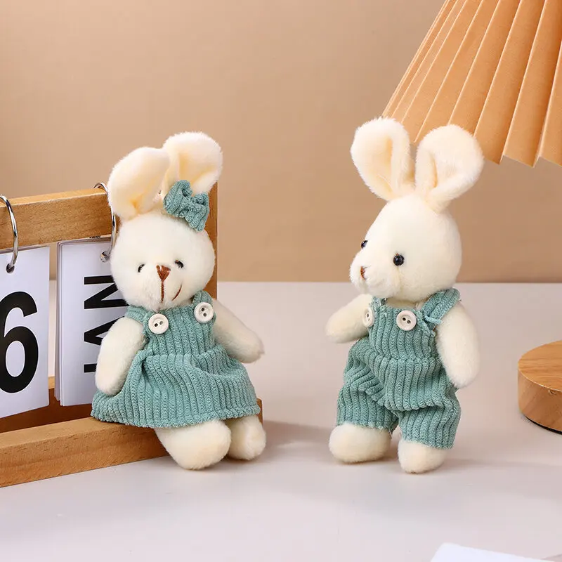 Popular Design 16CM Cute Little Rabbit Doll Plush Toy Dress Up Couple Rabbit Keyring Pendant Doll Gift