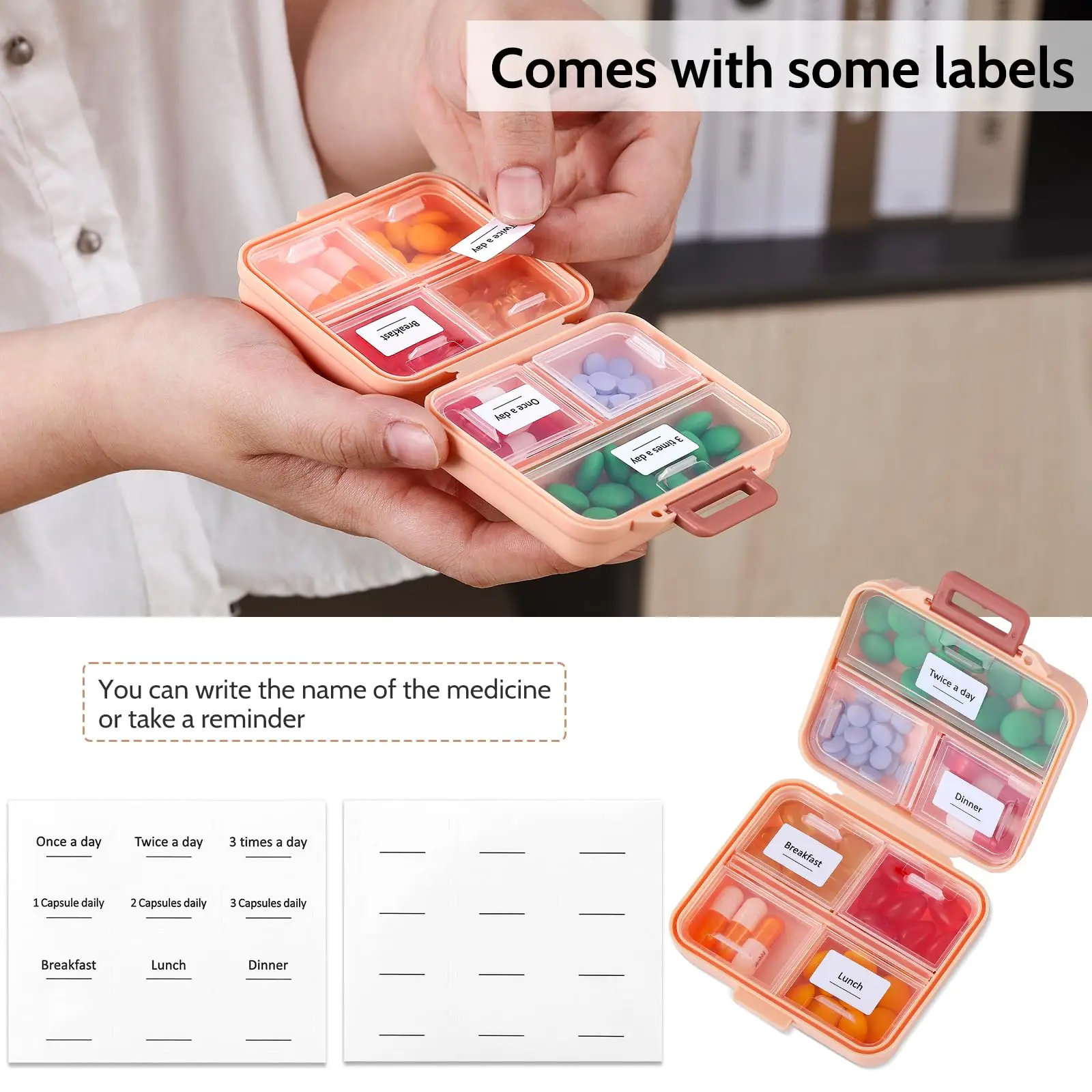 NISEVEN Wholesale 7 Grids Mini Medicine Vitamin Organizer Small Handy Pill Holder Box Portable Travel Pill Organizer with Labels