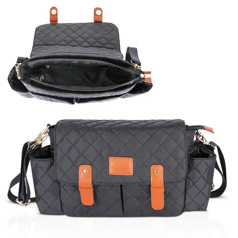 Custom Large Capacity Waterproof Travel Stroller Hanging Diaper Bag Quilted Baby Stroller Organizer with Cup Holder