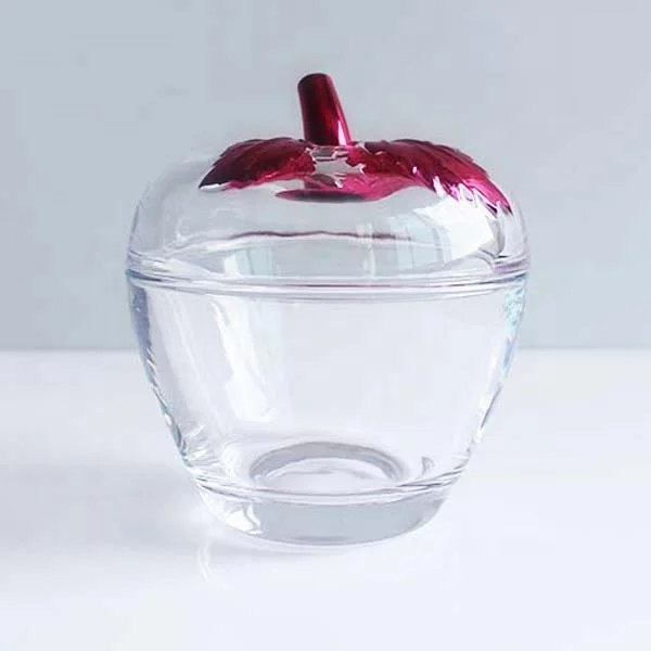 LANGXU 400ml large custom apple shape transparent clear candy jar with glass lid for candy storage
