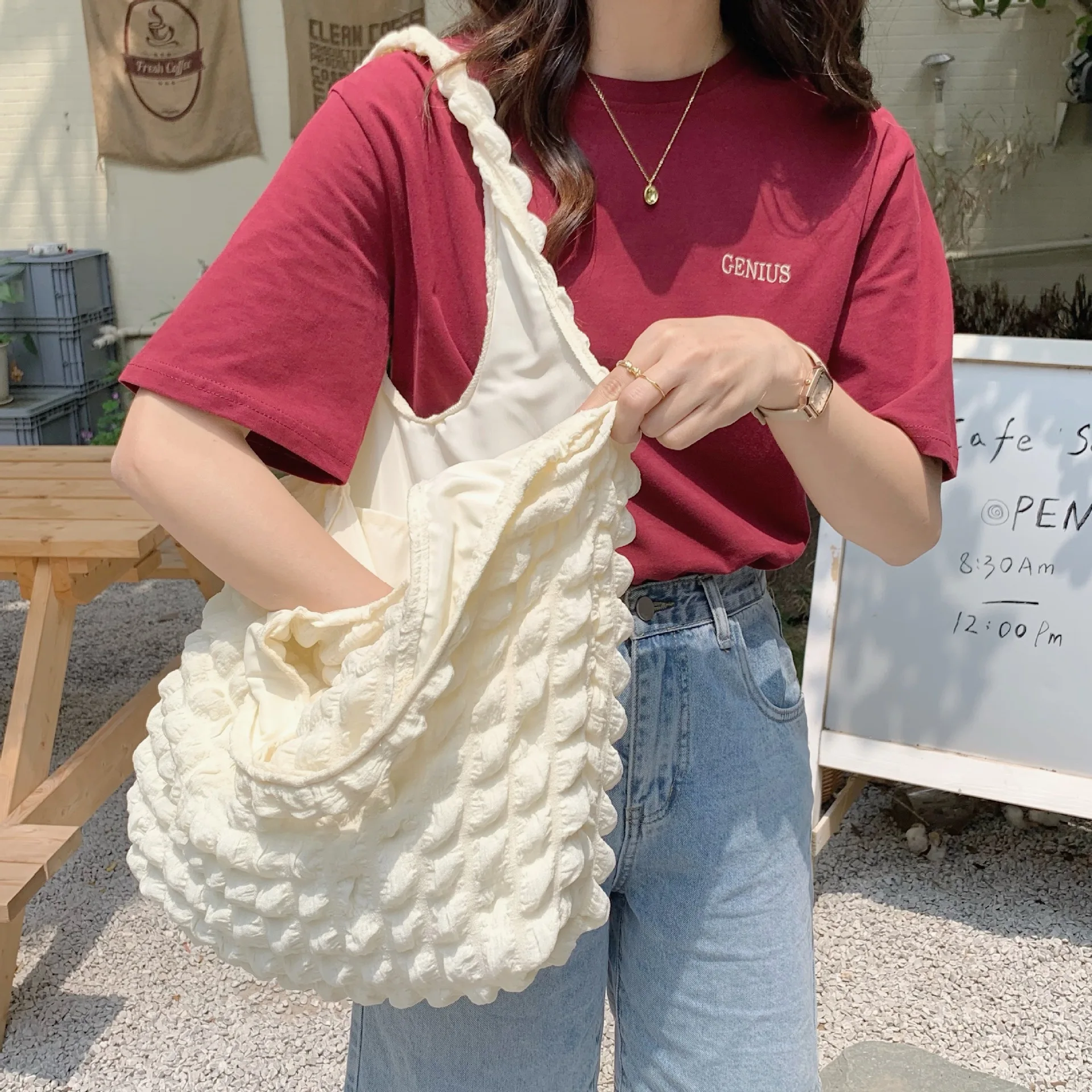 B024 Ladies Ruched Hobos Handbag Cloud Bubble Flower Shoulder Bags Quilted Women Personality Tote Shopping Bag