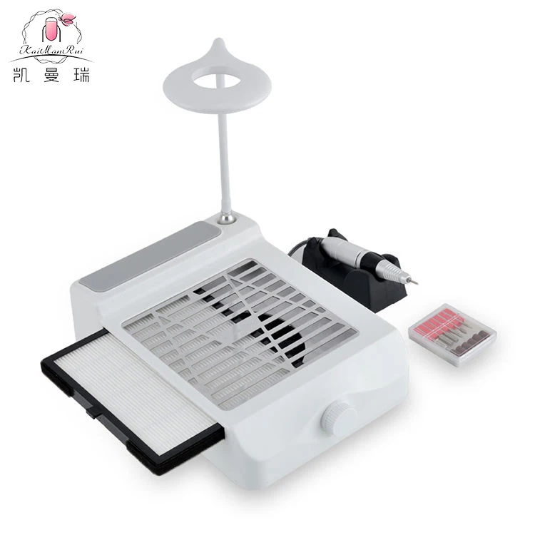 KaiManRui Top selling Nail Vacuum Suction Fan Dust Extractor Manicure Tool Dust Collector Desktop With LED lamp