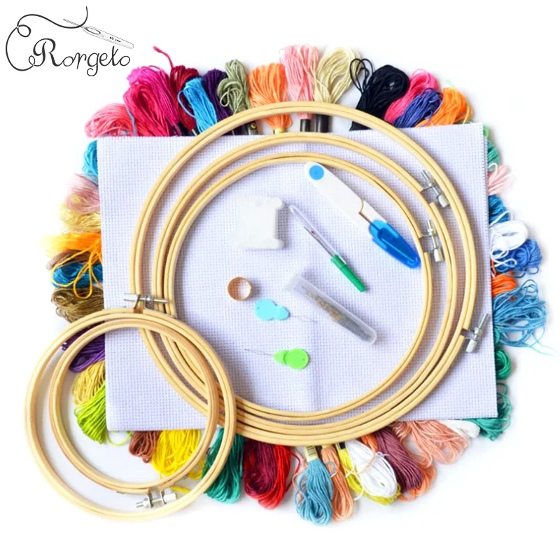
Popular cross stitch tool set embroidery tool 50 color bamboo embroidery starter kit 