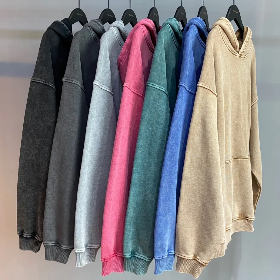 2022  New fashion heavyweight french terry cotton 420gsm streetwear oversized washed blank vintage hoodies for men