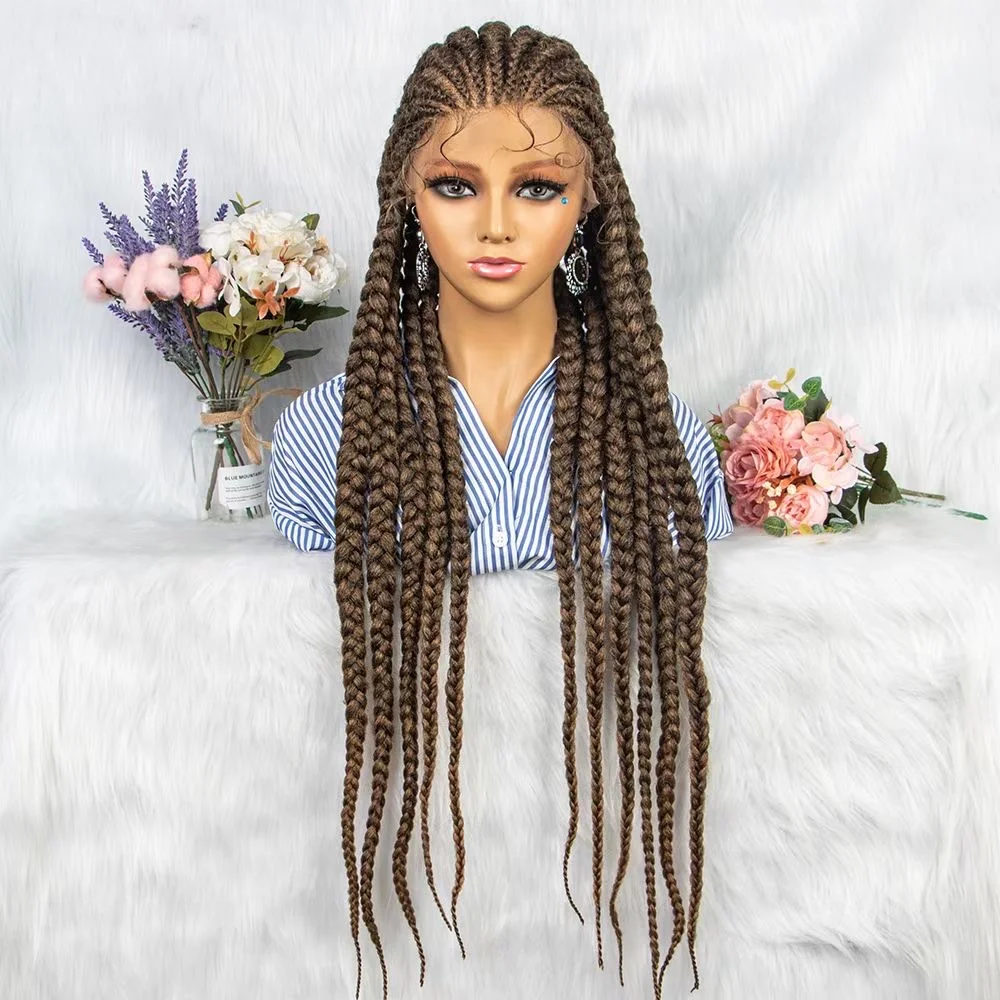 Wholesale Glueless Braid Wig Vendors full lace Synthetic Hair For Women Transparent baby hair Braided Lace Front Wigs
