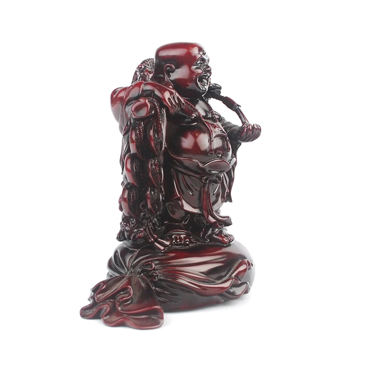 Antique red color resin material Chinese money bag buddha statue