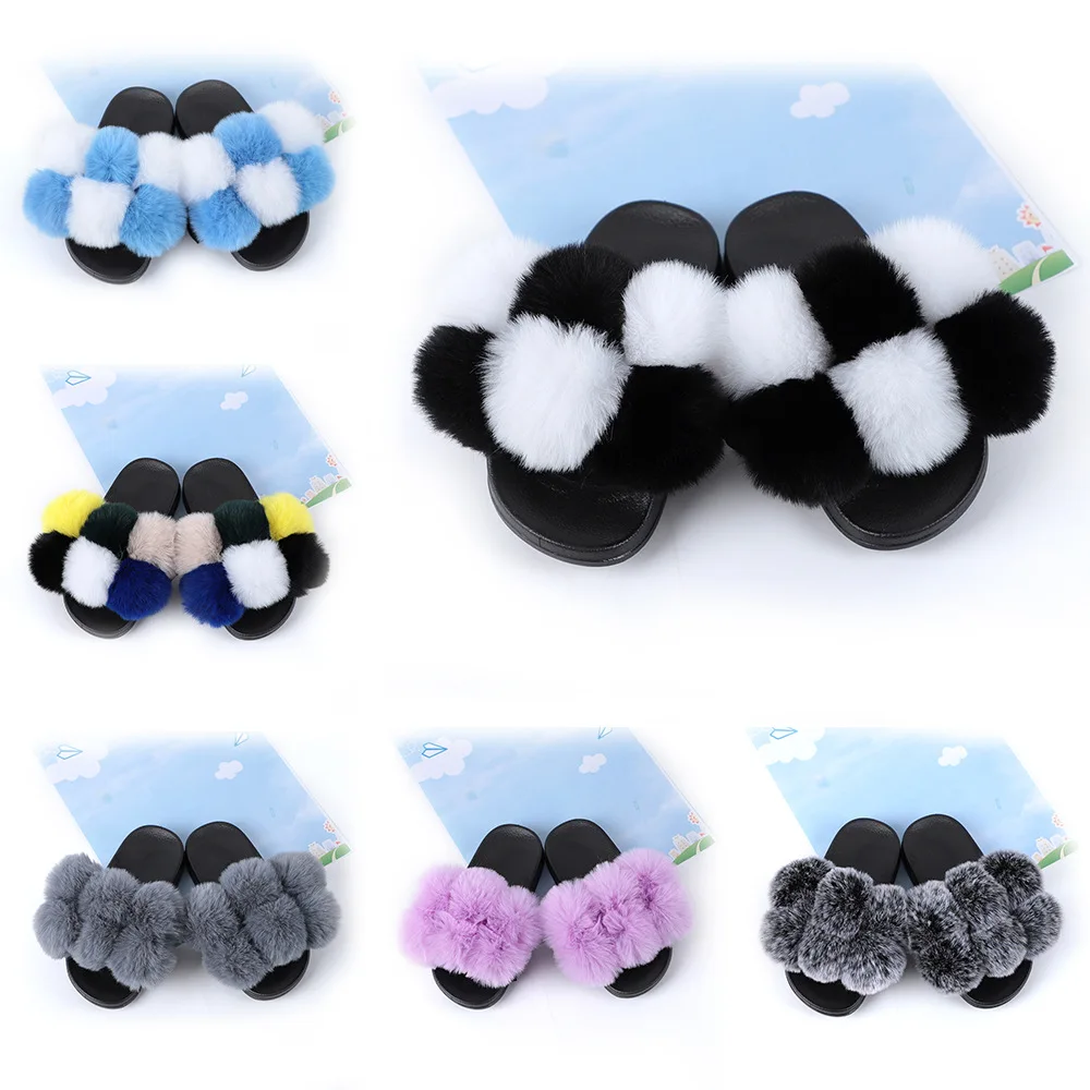 
Factory sale wholesale low price custom color toddler baby fur slide children slippers 