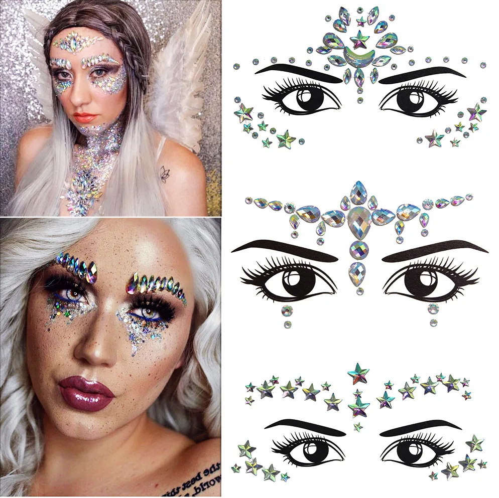 Rave Party Crystal Stones Chest Eye Tattoo Sticker Face Body Jewels Temporary Face Rhinestone Stickers
