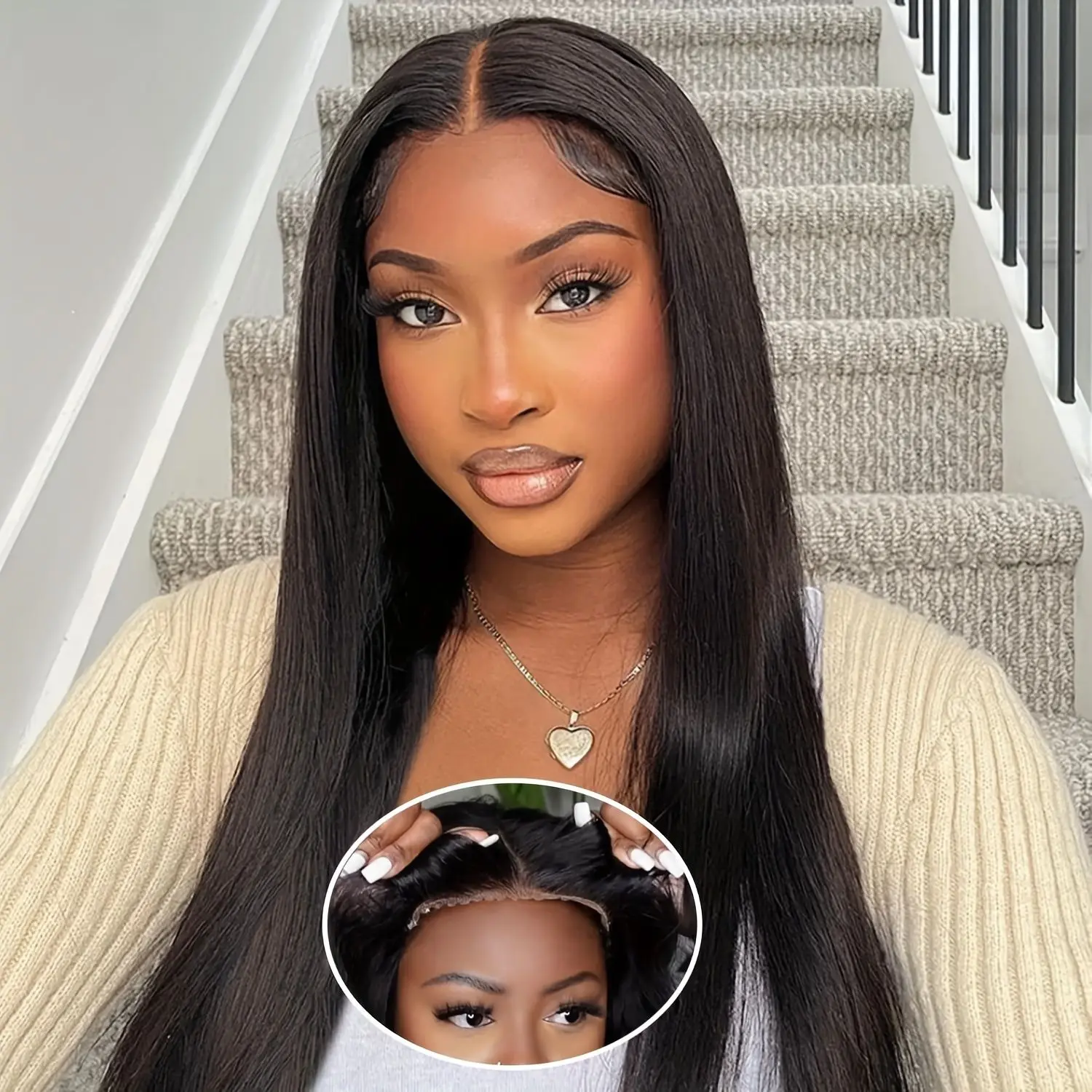 Glueless 6x4 HD Lace wigs 100% Human Hair HD Pre Plucked Bleached Knots Lace Front Wigs Straight 6x4 Lace Glueless Wear and go