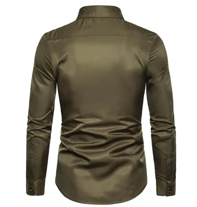 New Men Shirts Goth Style Rivet Patchwork Long Sleeve Cargo Shirt Slim Fit Party Stage For Men Clothing