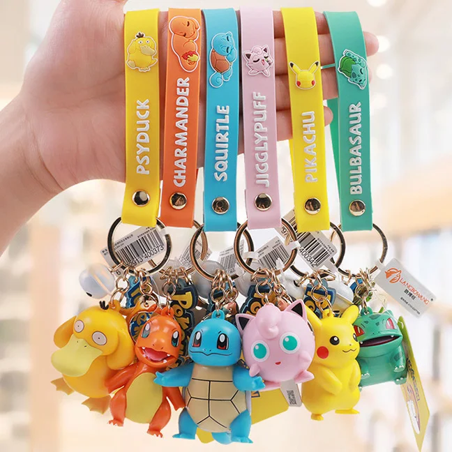 3D Rubber Pokemoned Cartoon Keychain Pendant silicone Pokemoned Keychain
