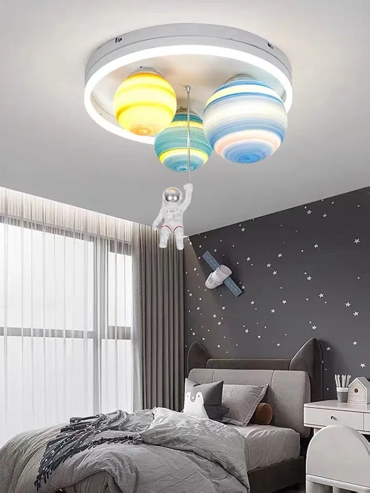 Modern Astronaut Star Led Pendant Lamp Iron Ceiling Chandelier E27 Bulb Acrylic Pendant Light Nordic Kids Lamp