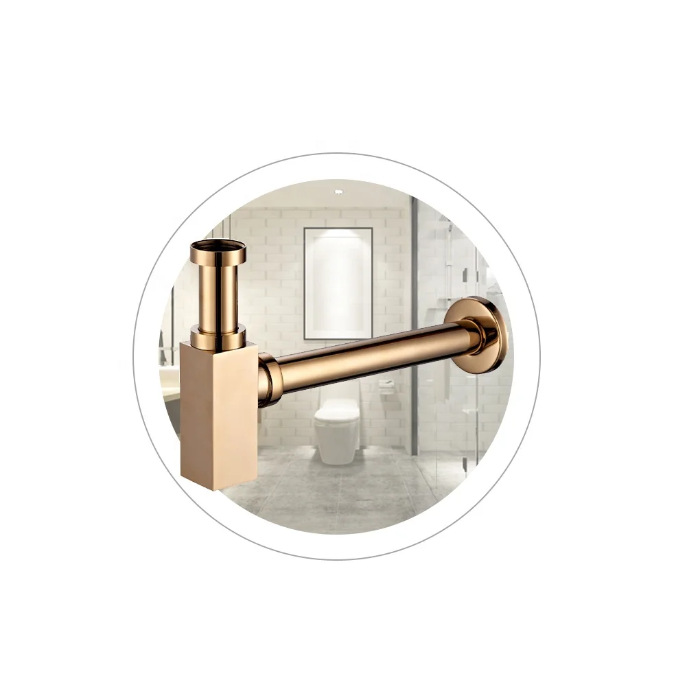 Modern Brass Basin Square Drain Bottle Trap Siphon connecting with sink drain