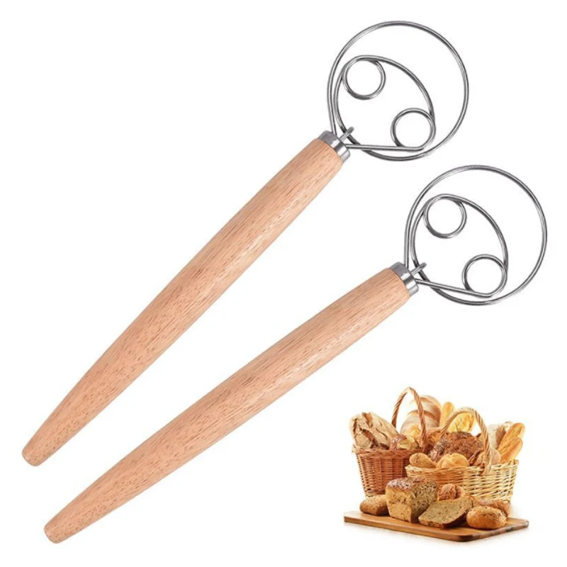 New Kitchen Tools and gadgets 2022 twin coil 13 inch Wooden Egg Whisk Handheld Whisk Stirrer Milk Cream egg-beater