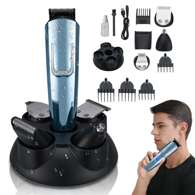 Multifunctional USB Rechargeable Hair Trimmers Clippers 5 in 1 Full-Body Washable Haircut Shaving Nose Hair Clipper Set