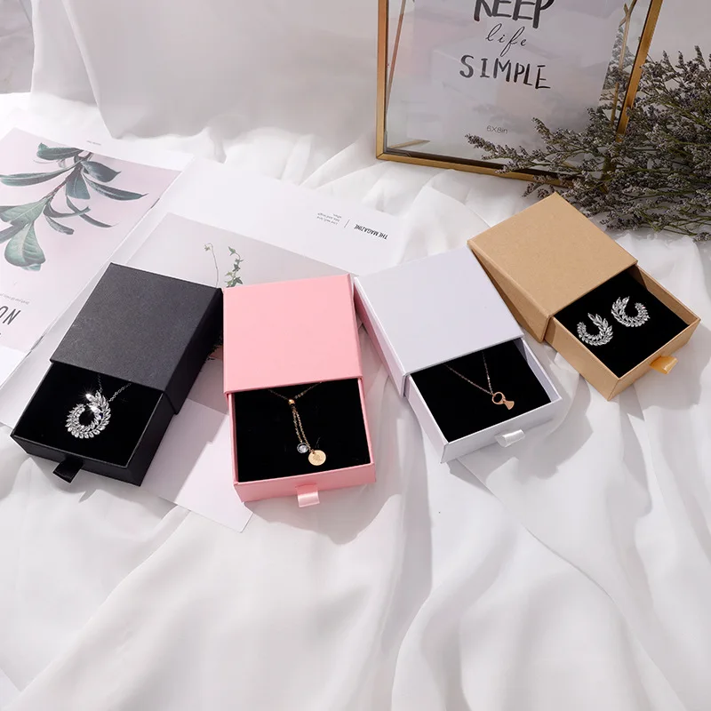 Custom paper box vintage pink black jewelry bracelet earing insert Sponge packaging drawer box