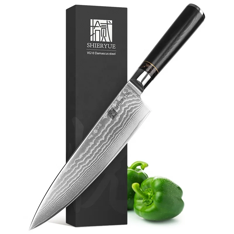 Golden G10 ring & Resin & G10 handle damascus kitchen vg10 chef knife from unique quality design