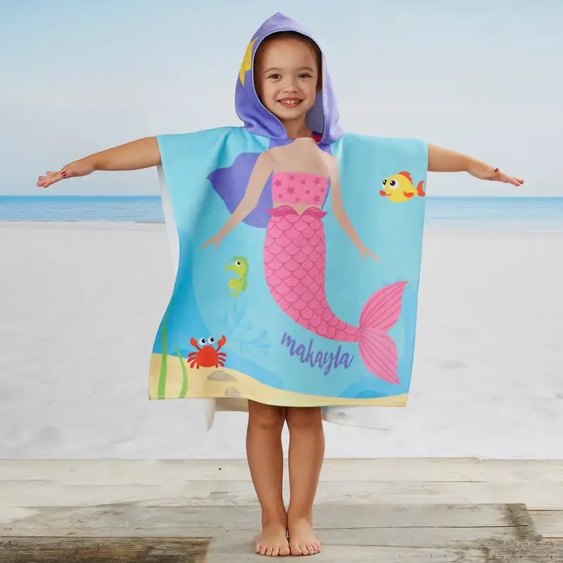 Wholesale personalized Kids Poncho Beach Towel Custom Print animal Towels Kids Swimsuit for Beach