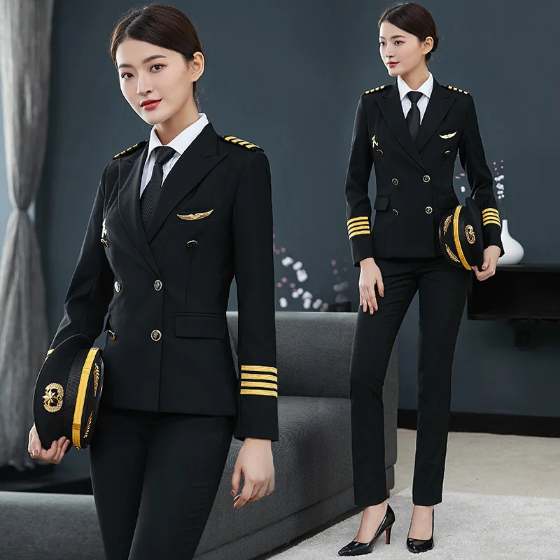 Wholesale High Quality Airline Aviation Black Women Pilot Uniforms