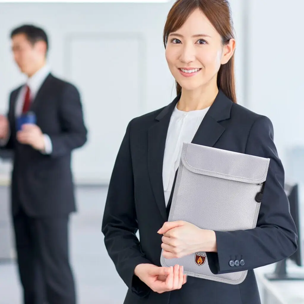 Custom Logo Waterproof A4 Document Storage Pouch with Zipper Fireproof and Secure Filing Bags for Money and Important Documents