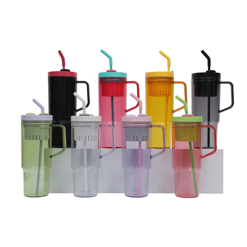 1200ml Plastic Eco-Friendly Sports Water Cup Handle Filter Vacuum Flasks with Tumbler Lid Straw-for Straight Cup Design Camping
