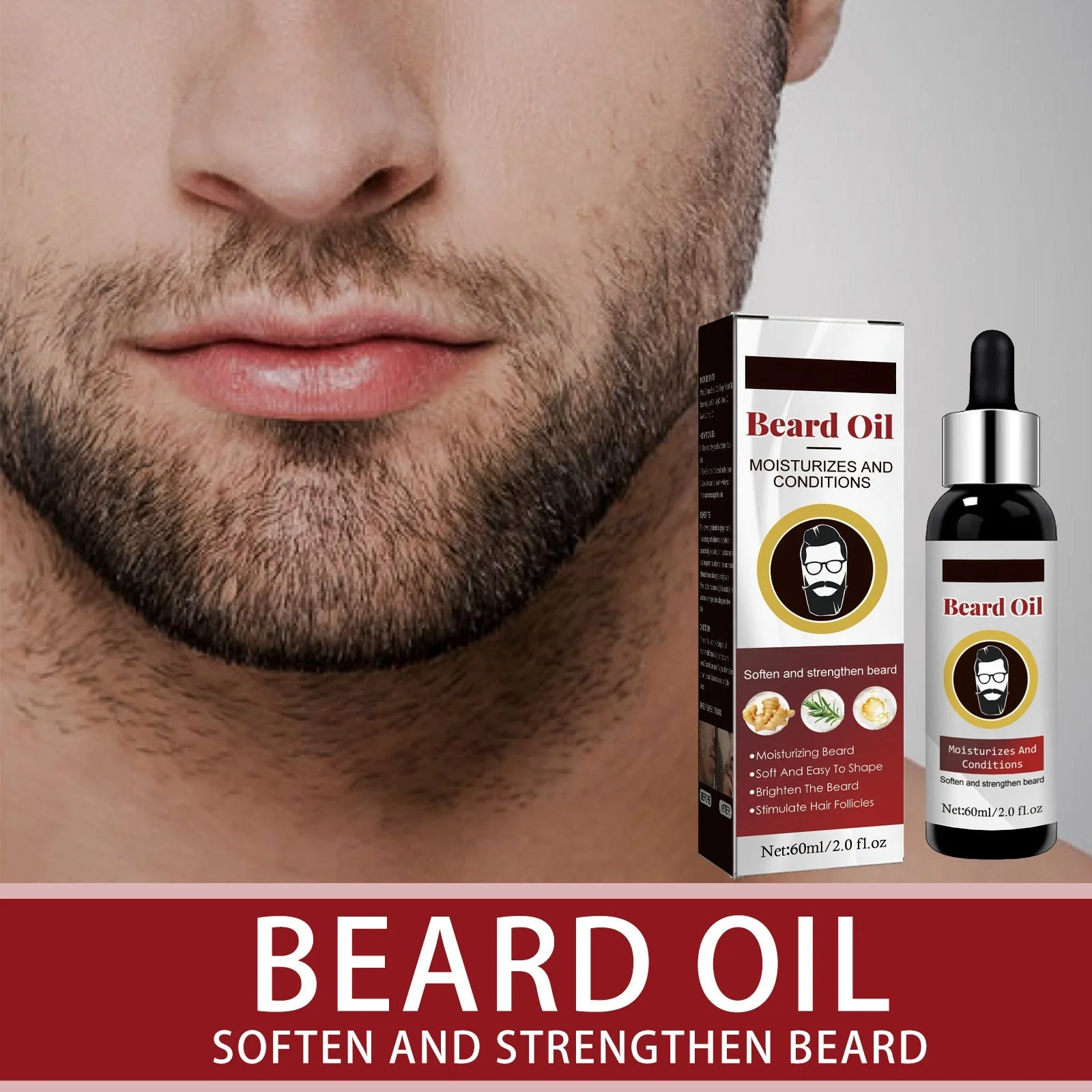 Factory Wholesale OEM Beard Oil for Strong and Healthy Growth Strengthen Beard Roots Essential Oil Promote Beard Growth