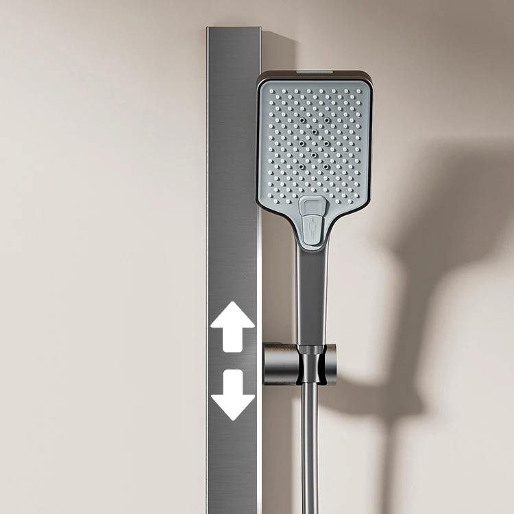 SANIPRO Large Shower Storage Shelf Design Hot Cold Mixer 4 Modes Bathroom Bath Tub Space Aluminum Minimalist Shower Set