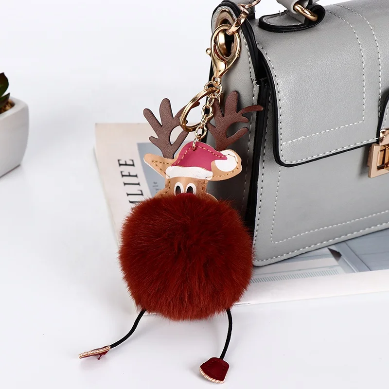 Лидер продаж 2021, Модный женский брелок с меховым помпоном, украшение для сумки в виде лося, рождественский подарок