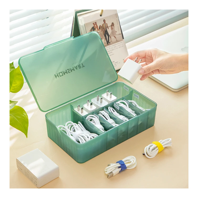 High Quality Custom Plastic Desk Earphone Storage Box Charging Wire Organizer Data Cable Storage Box