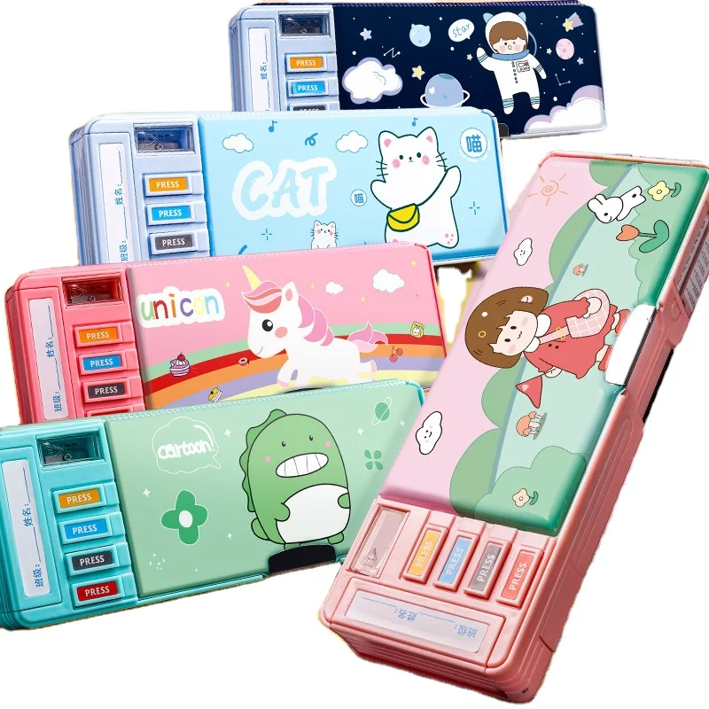 BEYOND Kawaii Plastic Pvc Multifunctional Pencil Box pop Out up Mechanical School Kids case for