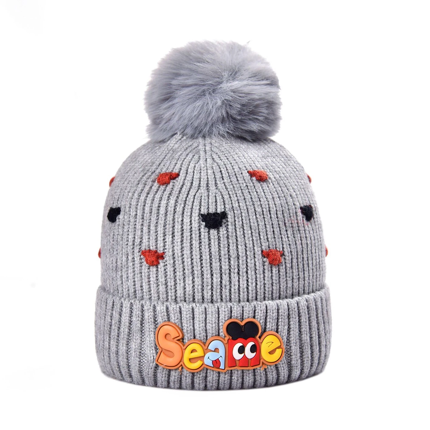 cute kids baby hats/promotional baby beanie hat/beanie hats with a ball