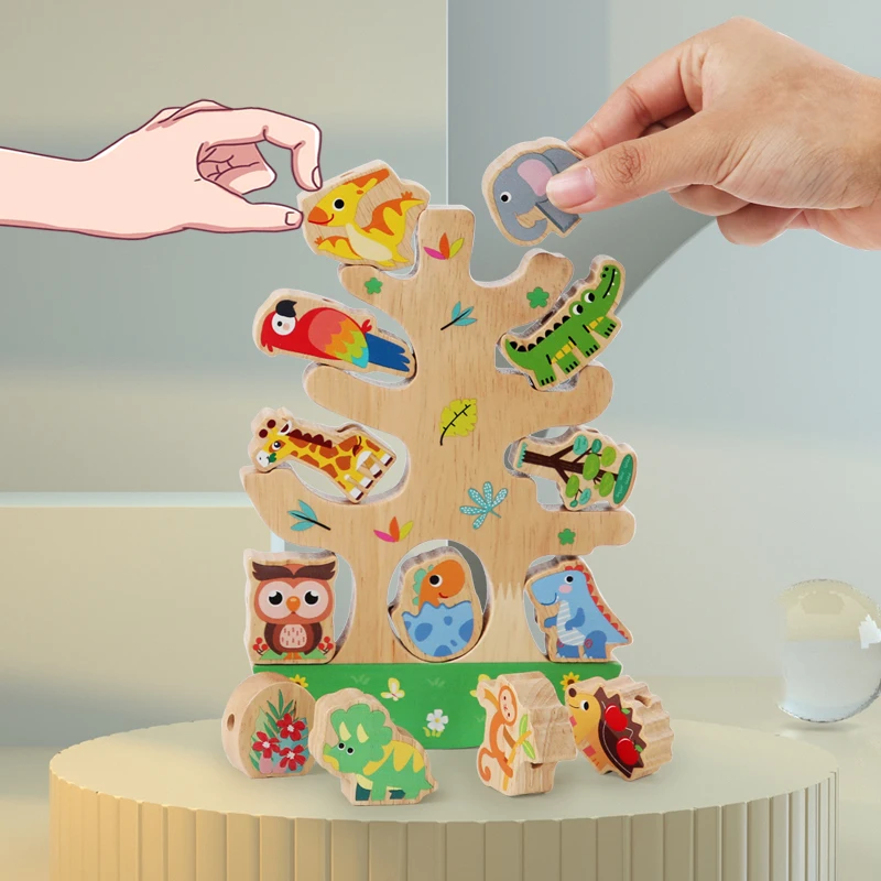 Top Wooden Animals Stacking Toy Animals Stacking Blocks Balance Game Animals Blocks Threading Toys