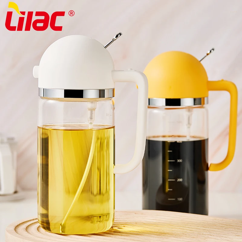 Lilac BSCI SGS LFGB 600ml top automatic 2 in 1 olive oil sprayer bottle mist glass olive oil dispenser
