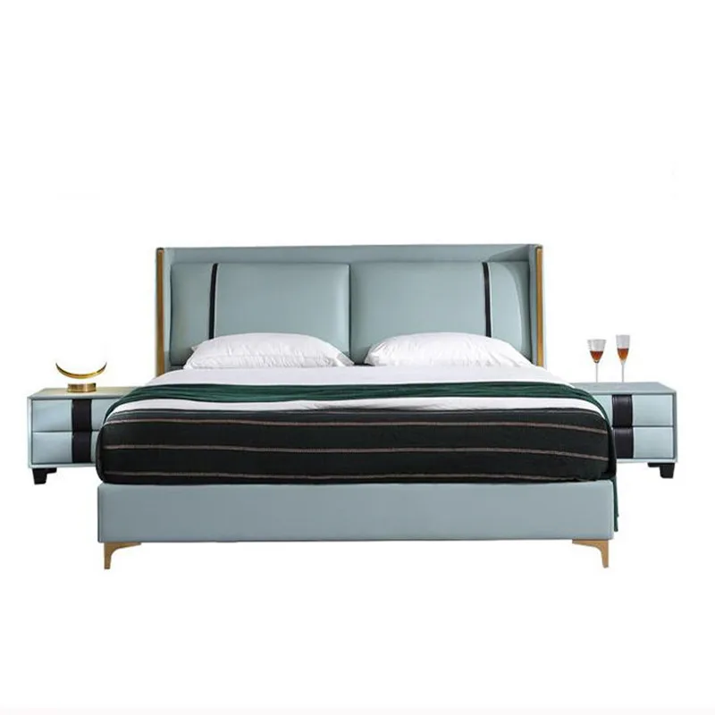 Nordic light luxury luxury furniture bedroom leather art double bed 1.8 meters white bedroom furniture set