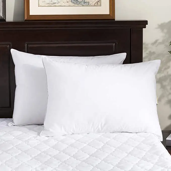 High quality soft goose down pillows with blended 100% cotton shell with double edge with piping queen size pillow insert.