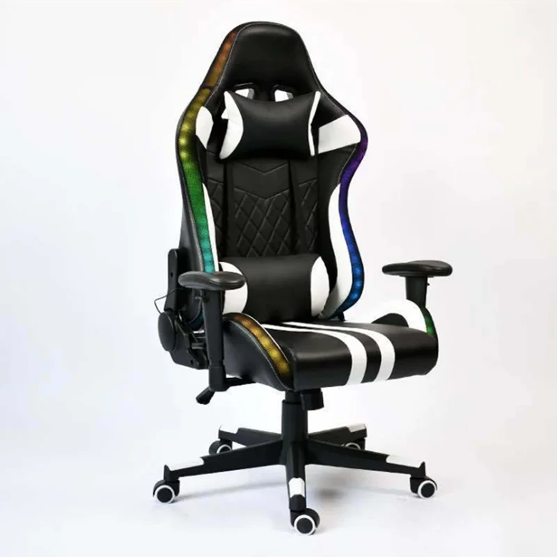 LEKEN Modern Office Game Chair LED Light Pink Leather Computer Gaming Chair With LED Light