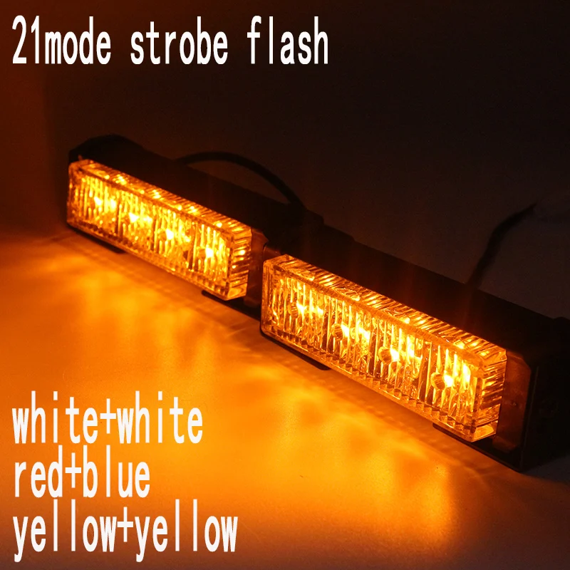 12cm  4LED car front grilles LED Warming Light bar Blue Red amber white 4d Auto LED strobe lightbar Flashing lightBar