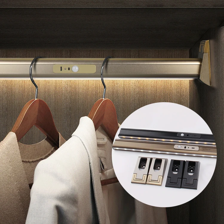 LED Aluminum Wardrobe cloth hanging rail tube light Motion Sensor LED Closet Clothes Poles hanger rod