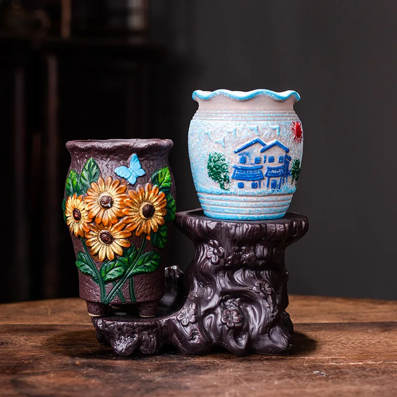 Wholesale Ceramic Small Succulent Plant Pot Simple Modern Porcelain Flower Pot Garden Green Potted Planter Mexican Pottery