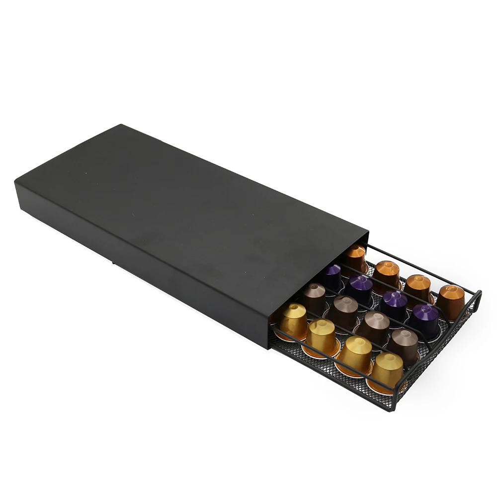 Wholesale Supply Home Black Metal Plate 24 Pots Nespresso Coffee Capsule Drawer for Storage dolce gusto