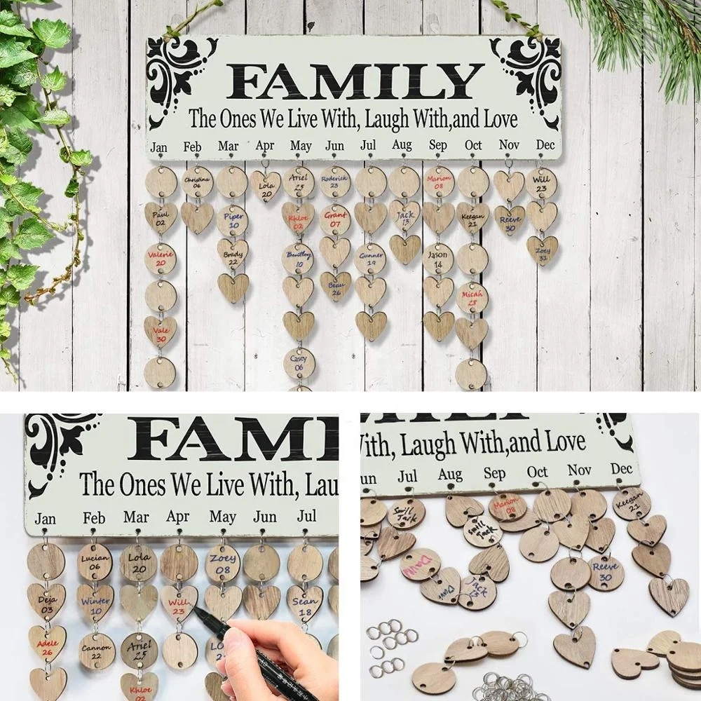 День рождения Семейный календарь юбилей деревянной стене висит доска для украшения дома, Настенный декор